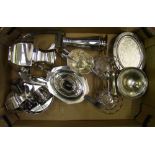 A collection of Silver Plated items to include: Tea & Coffee pot, creamer, trays etc