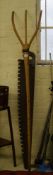 Large Vintage Cross Cut Saw: and wooden hay fork(2)