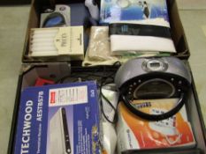 A mixed collection of electrical items: to include radio, freeview receiver etc (2 trays).