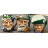 Royal Doulton Large Character Jugs: Robinson Crusoe D6532, Bacchus D6499 & Toby Philpots D5736(3)