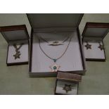 A matching set of leather cased Chavin 18ct rose gold on Sterling Silver: necklace, earrings,