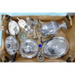 A good collection of silver plated items to include: tea sets, walker & hall large coffee pot,