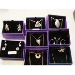 A quantity of boxed Chavin Sterling Silver jewellery: 5 necklaces and 3 earrings (8).