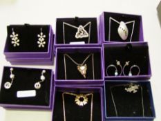 A quantity of boxed Chavin Sterling Silver jewellery: 5 necklaces and 3 earrings (8).