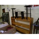 Pine shelving unit: together with two small oriental occasional tables and rustic stool (4)