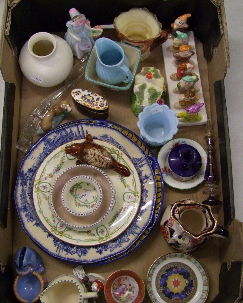 A mixed collection of items to include: Poole pottery vase, Royal Doulton figure Wendy, small