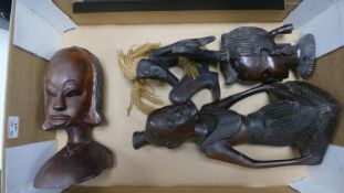 A collection of African Carved Wood Busts & Statues: