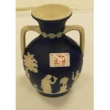 Dudson dark blue jasper ware two handled portland vase: height 19cm