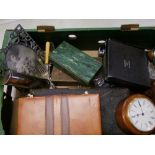 A mixed collection of items: to include modern wooden mantle clock, dominoes, picture frame etc (1