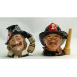 Royal Doulton large character jugs: Guy Fawkes D6861 and The Fireman D6697.