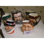 Royal Doulton Miniature Character Jugs: Merlin, Toby Weller, Old Charlie, John Barley Corn, The