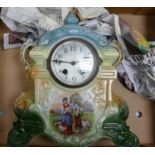 Large Early 20th Century English Made Pottery Mantle Clock: height 37cm