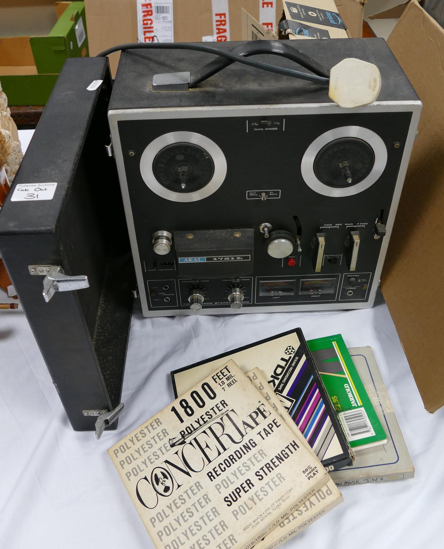 Akai 1721L Reel to Reel Tape Recorder with Tapes: