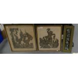 A pair of Asian art framed pictures: together with a Persian bird framed plaque (3)