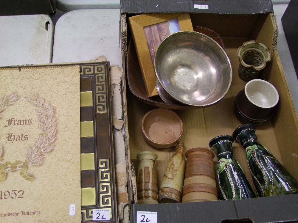 A mixed collection of items: including a chess board, studio pottery item, vintage calendar etc (1