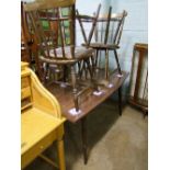 Dinette 1970's dark wood table: together with four matching spindle back dining chairs. Table size