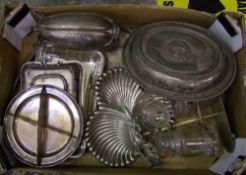 A collection of silver plated items to include: Serving dishes, Trays, Vases, etc