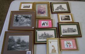 A quantity of framed prints and photographs: of local interest to include cottages mow cop castle