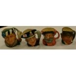 Royal Doulton Large Character Jugs: The Falconer D6533, Long John Silver D6335Falstaff D6287 &