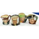 Royal Doulton Large Character Jugs: Sairey Gamp, Old Charley, Long John Silver & North American