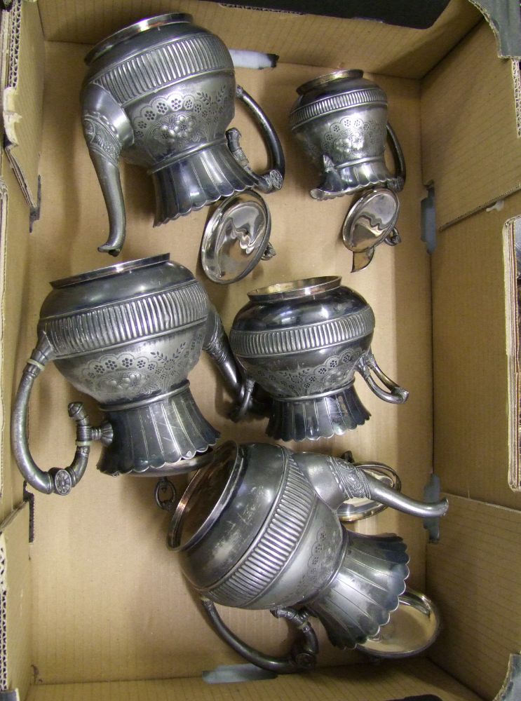 A collection of silver plated items to include: Five Piece Tea Service