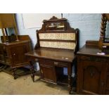 Early 20th Century pitch pine tiled backed wash stand: