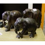 A group Of Hard Wood Carved Elephants: height of tallest 16cm(3)