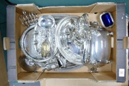A collection of good quality silver plated items: including large oval platter, cruet sets, two