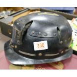 Vintage metal and leather miners hat: together with badges