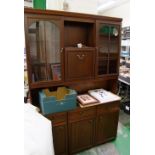 Mahogany effect dark wood display cabinet: height 190cm x 124cm wide x 44cm deep