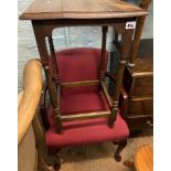 A square oak side table: together with an upholstered open armchair