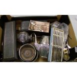 A collection of silver plated items to include: Tea Pots,Cutlery sets, , Loose cutlery, bowls etc