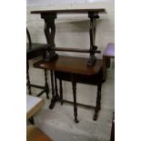 Mahogany drop leaf sutherland table: together with a small dark wood bench (2)