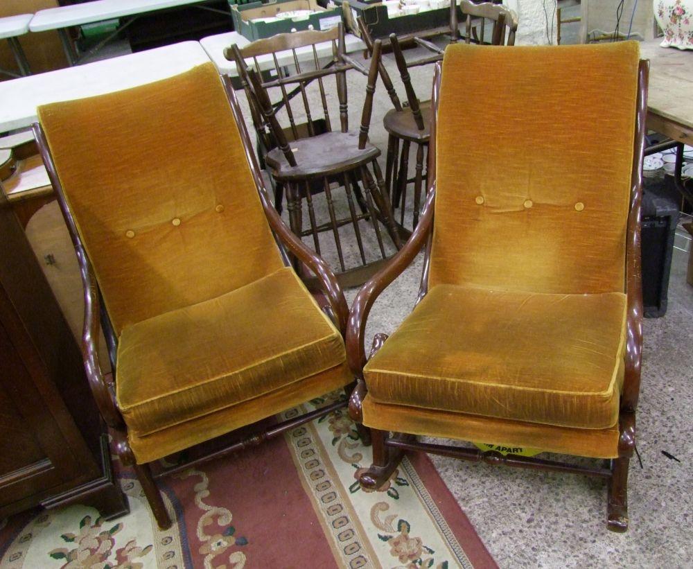 Vintage Parker Knoll oak open armchair: with matching rocking chair (2)