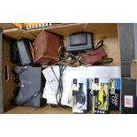 A mixed collection of items to include: vintage camera's , DVD player, binoculars etc