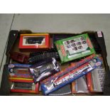 A mixed collection of model kits: including Hornby trains, track, Subbuteo figures etc (1 tray).