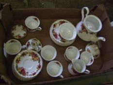 Floral bone china tea set: together with Royal Albert coasters and candlestick.