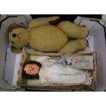 Boxed Rosebud Vintage Doll: together with similar jointed teddy bear