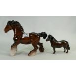 Beswick Shetland Pony 1648: and Cantering Shire 975(2)