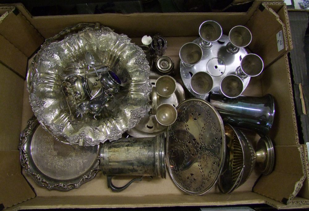 A collection of silver plated items to include: Fruit Bowl, Egg Trays, Tankards etc - Image 2 of 2