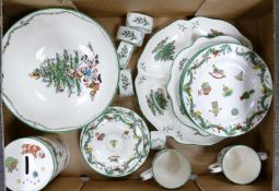 Spode Christmas themed items : to include money box, cups, plates, napkin rings, serving platter etc