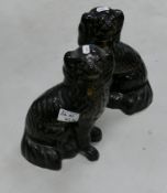 Pair Black Glazed Staffordshire Type Dogs: height 24cm(2)