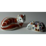 Two x Royal Crown Derby paperweights SLEEPING PIGLET and RED FOX: NO certificates, original boxes.