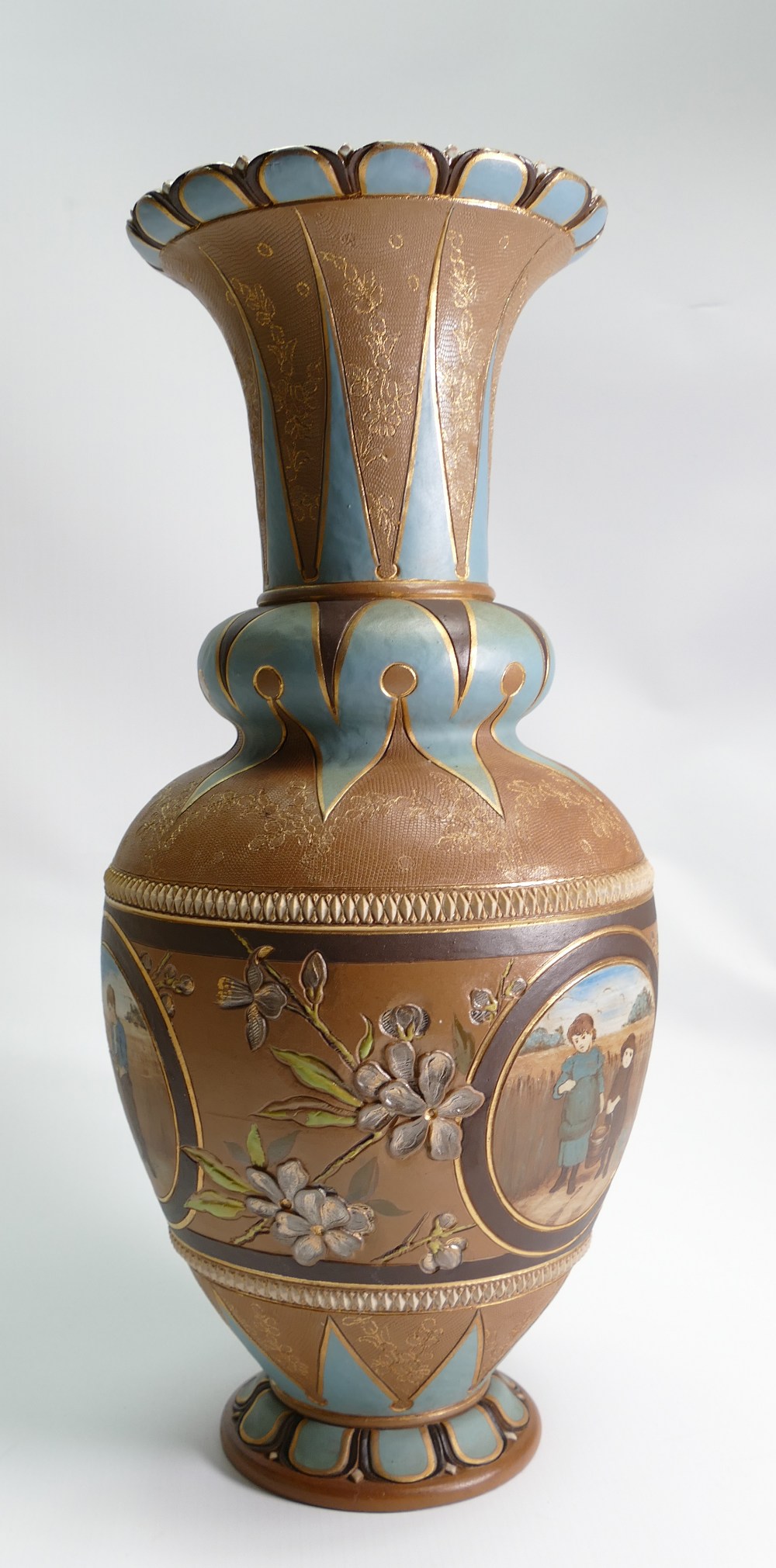 Doulton Lambeth Slaters large stoneware vase: Decorated with three hand panted panels of children - Image 2 of 4