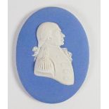 Wedgwood pale blue Jasper portrait medallion of First Earl Richard Howe: c1800, h10.3cm.