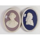 Wedgwood blue & lilac Jasper oval portrait plaques Dr Solander & Gentleman: Both dated 1973,