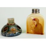 Royal Doulton items: Comprising Queensware flask Old woman drinking tea, height 13.