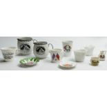 A collection of Shelley Crested ware to include: Moustache cup, round pin dish, beaker, small ewer,