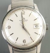 Gentlemans 1960s Bucherer 17 jewels stainless steel date wristwatch: With stainless steel