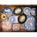 A good collection of Wedgwood Jasperware plates and medallions: 19 items.